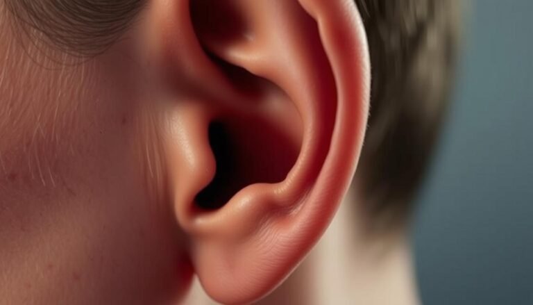 A pair of human ears in close-up, with a soft focus on the inner ear canal and the surrounding flesh-toned skin. The image has a serene, medical-illustrative style, with gentle lighting from the side to highlight the intricate details of the ear anatomy. The background is muted and blurred, allowing the viewer to focus on the central subject. The overall atmosphere conveys a sense of understanding and discovery, as if exploring the inner workings of the human body. The image should provide a clear visual representation of the latest advancements and trends in resolving ear water imbalance.