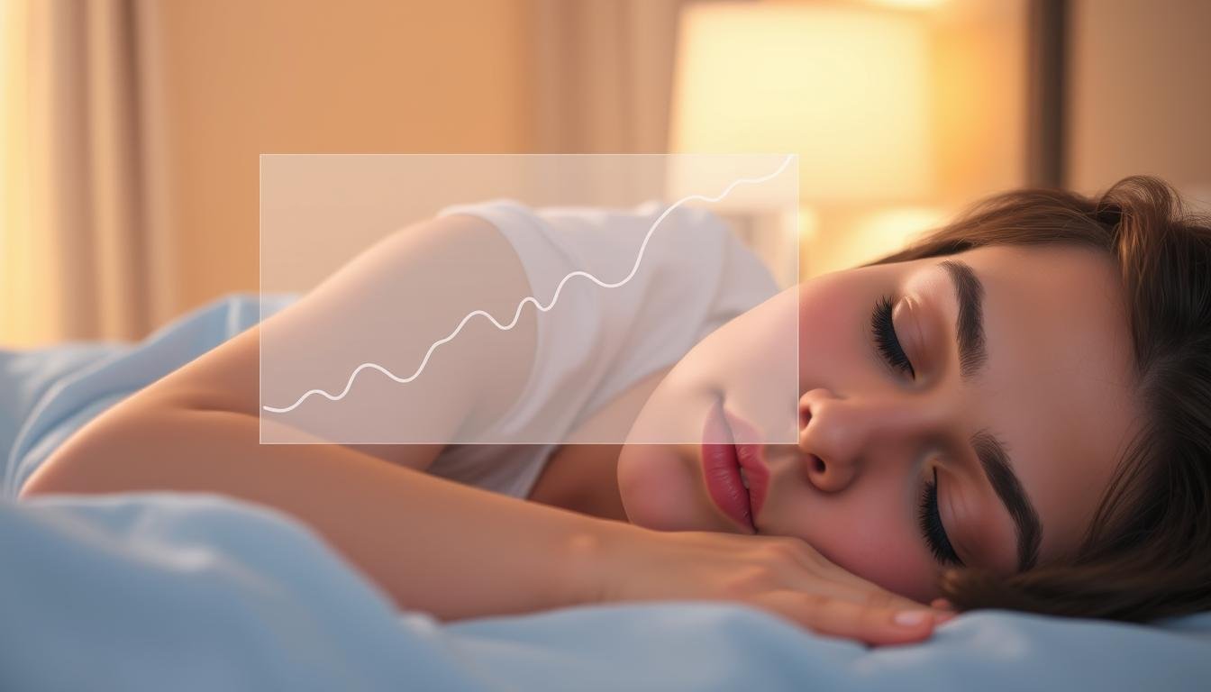 A close-up illustration depicting the concept of snoring and its health risks. In the foreground, a serene bedroom scene features a person sleeping peacefully on their side, their face calm but with subtle indicators of snoring (like gentle sound waves). In the middle ground, an overlay of a transparent graph or silhouette highlighting potential health risks associated with snoring, such as sleep apnea or cardiovascular issues, softly lit. The background showcases a cozy atmosphere with soft, warm lighting from a bedside lamp, enhancing tranquility. The image should evoke a sense of concern and awareness regarding health, while maintaining a calm and inviting feel. Use a realistic style with a focus on human expression and gentle color tones. No text or captions, just imagery conveying the theme.